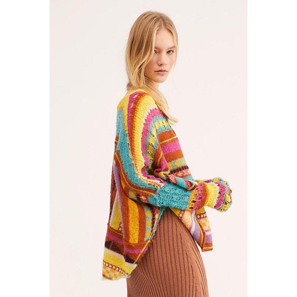 New Free People December skies colorful knit poncho sweater Small - Picture 4 of 4
